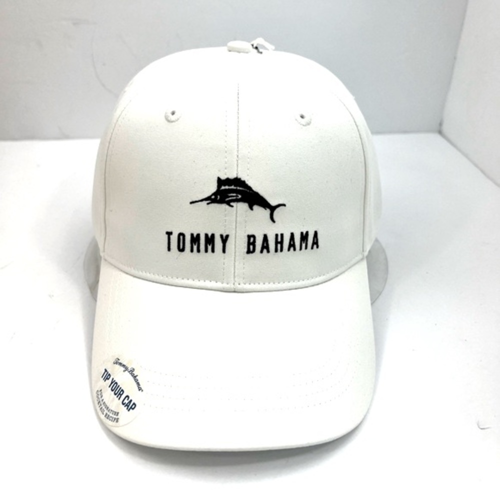 TOMMY BAHAMA CAP HAT, WHITE, BAJA MARGARITA RECIPE INSIDE, LOGO IS EMBROIDERED
